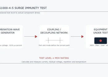 IEC 61000-4-5 combination-wave surge test chain from generator through coupling network to equipment under test