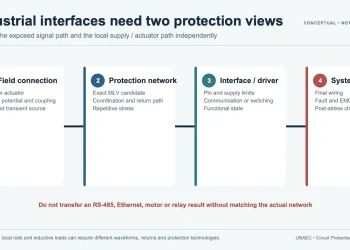 Industrial interface protection flow from field connection through MLV network and interface device to final-system testing