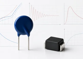 MOV datasheet parameters shown around through-hole and surface-mount varistors