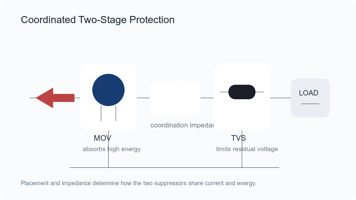 Two-stage protection concept using an MOV for high energy and a TVS diode for lower residual voltage