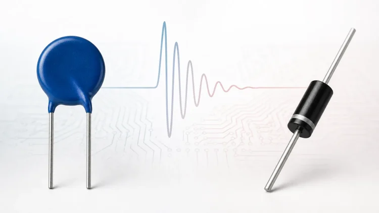Metal-oxide varistor and TVS diode shown side by side for transient-protection comparison