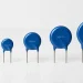 Blue radial leaded disc MOVs in five sizes with representative factory markings