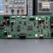 Populated electronic circuit board on a laboratory test bench