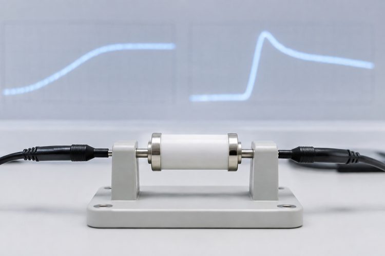 Gas discharge tube on a test fixture with slow-ramp and fast-impulse waveforms