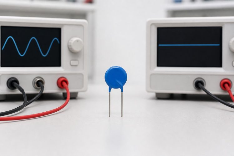 Metal oxide varistor between separate AC and DC continuous-voltage test sources
