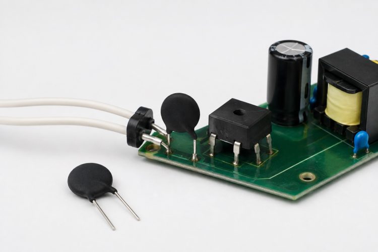 Black disc NTC inrush current limiter installed in series at a power supply input